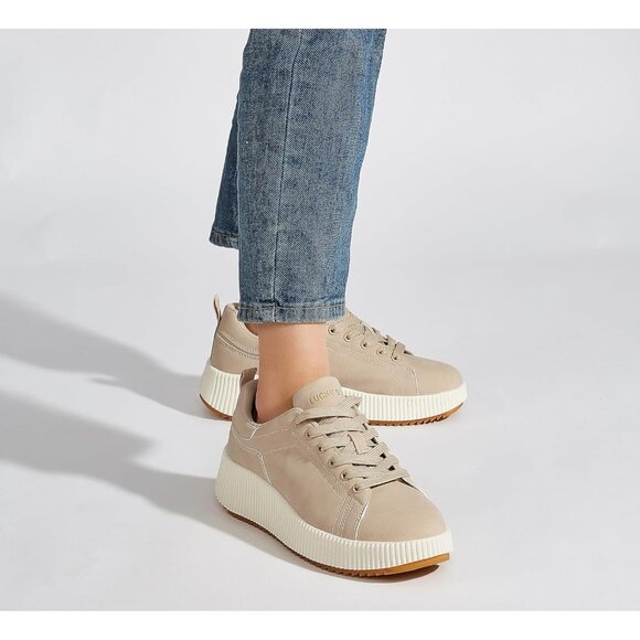 Lucky Step Women Apricot Rhinestone Sparkly Chunky Retro Braided Casual Sneakers - Picture 8 of 9